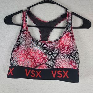 VSX Sport Victoria’s Secret Sports Bra L Red Black Geometric Print Racerback